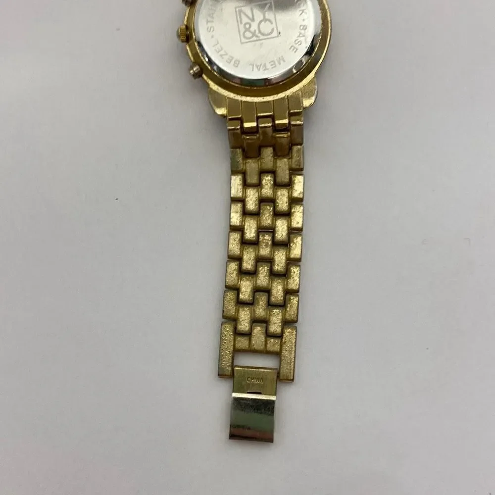NY & Co Women's Gold Tone Metal Link Bracelet Band Rhinestone Wristwatch‎